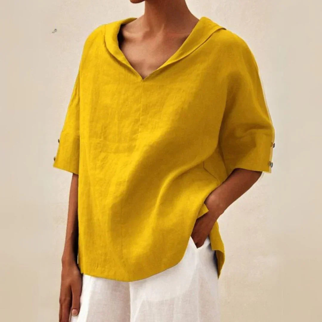 Linen Button-Up Women's Summer Shirt with Classic Collar