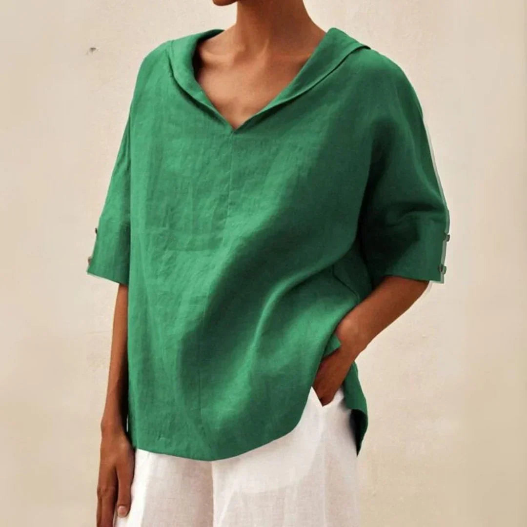 Linen Button-Up Women's Summer Shirt with Classic Collar