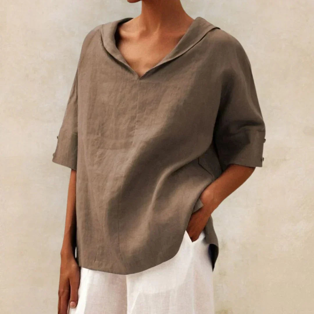 Linen Button-Up Women's Summer Shirt with Classic Collar