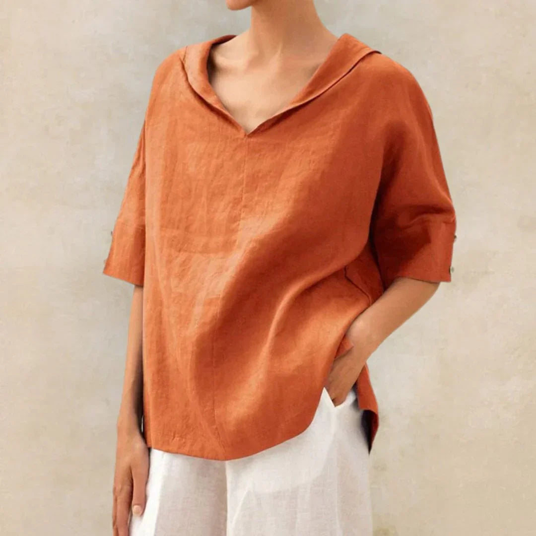 Linen Button-Up Women's Summer Shirt with Classic Collar