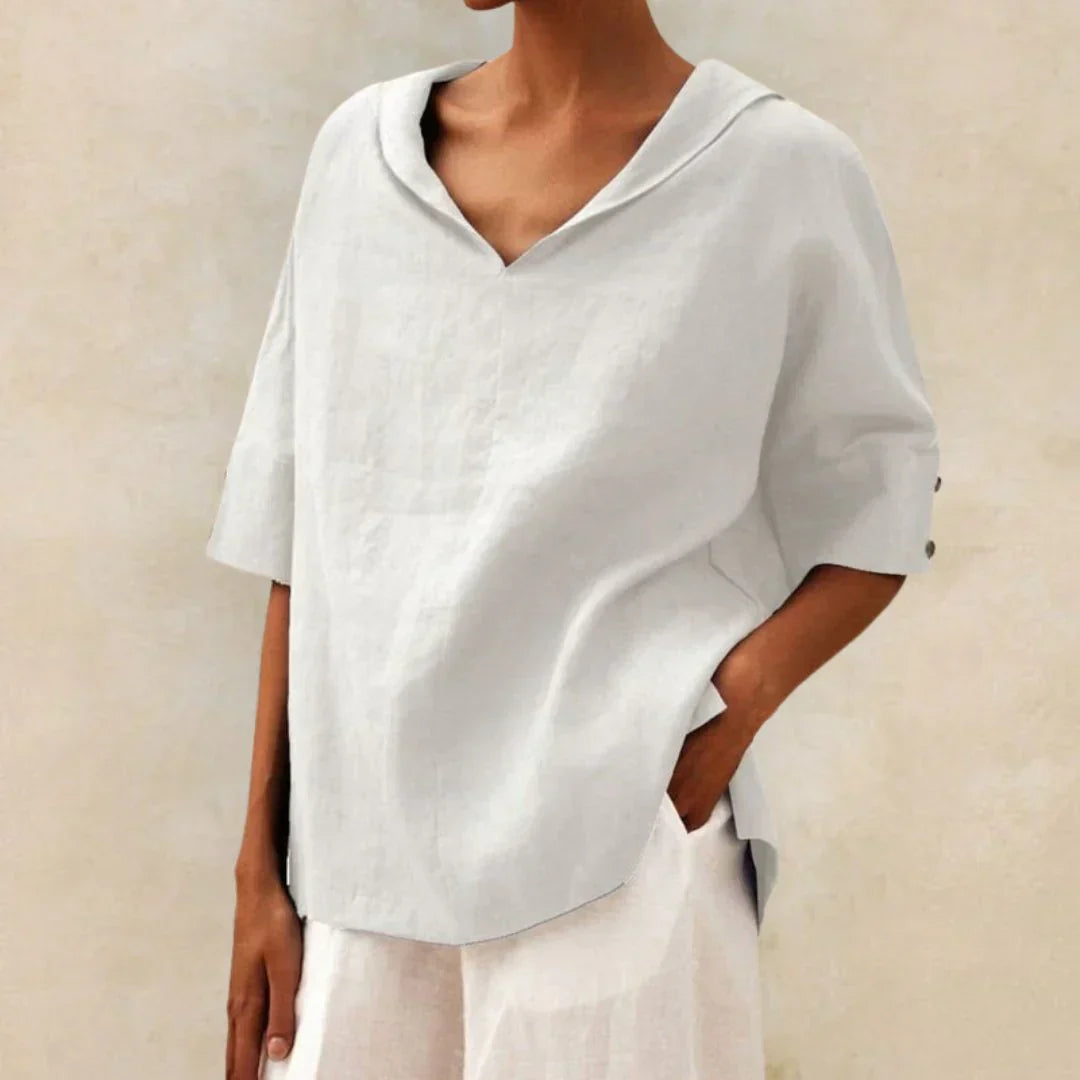Linen Button-Up Women's Summer Shirt with Classic Collar