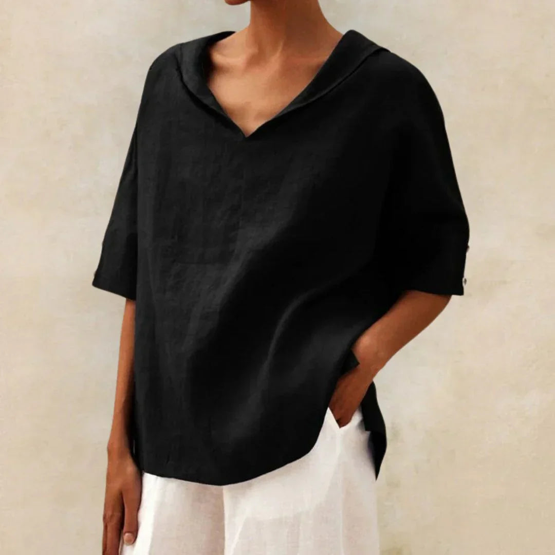 Linen Button-Up Women's Summer Shirt with Classic Collar