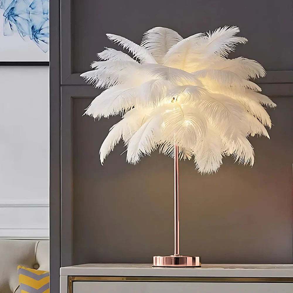 Feather Shade Remote Control Table Lamp