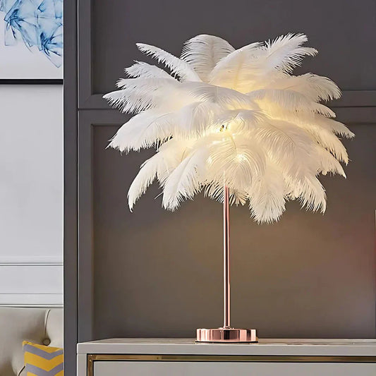 Feather Shade Remote Control Table Lamp