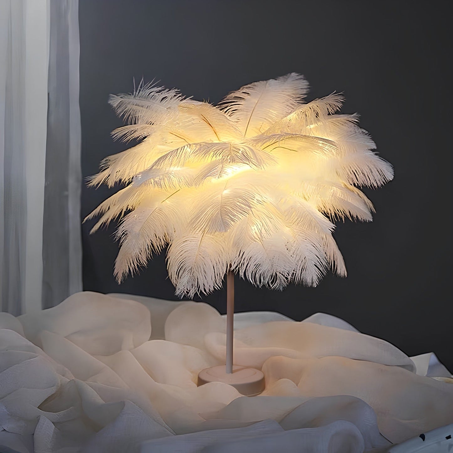 Feather Shade Remote Control Table Lamp
