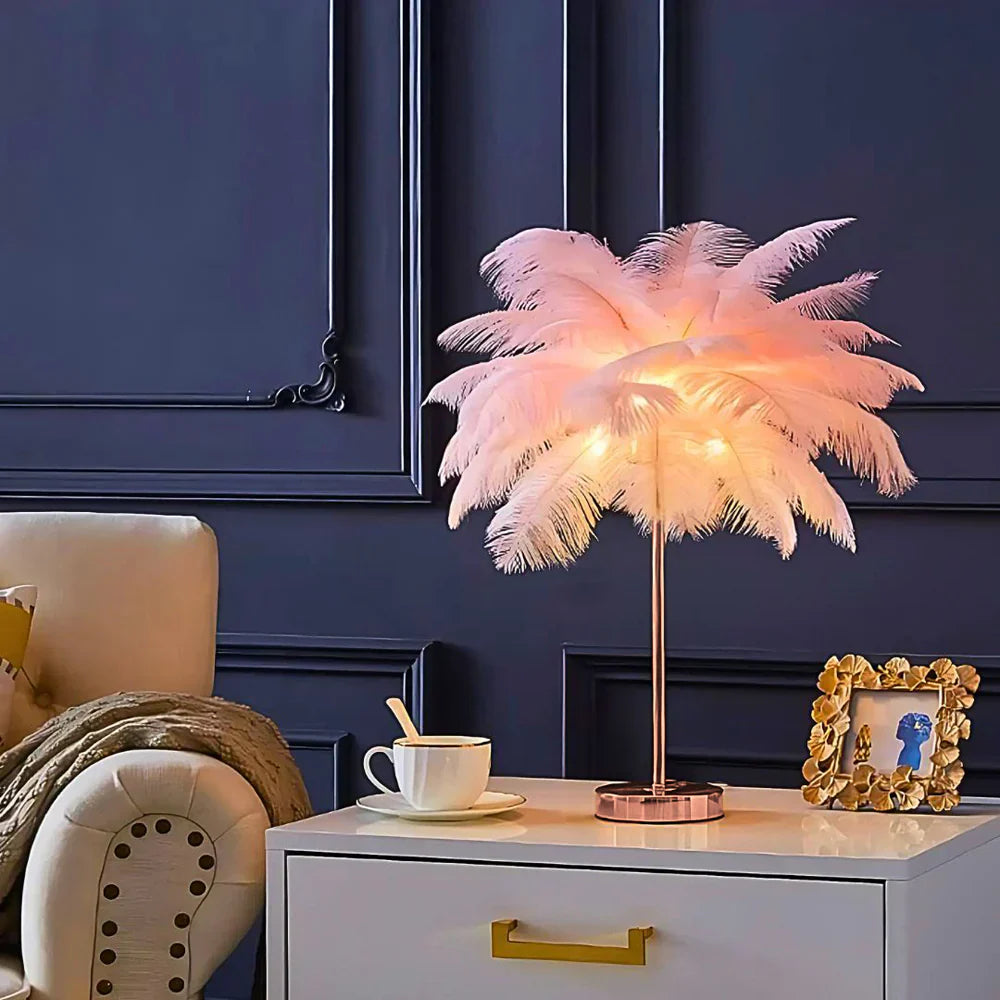 Feather Shade Remote Control Table Lamp