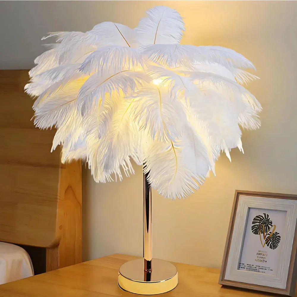 Feather Shade Remote Control Table Lamp