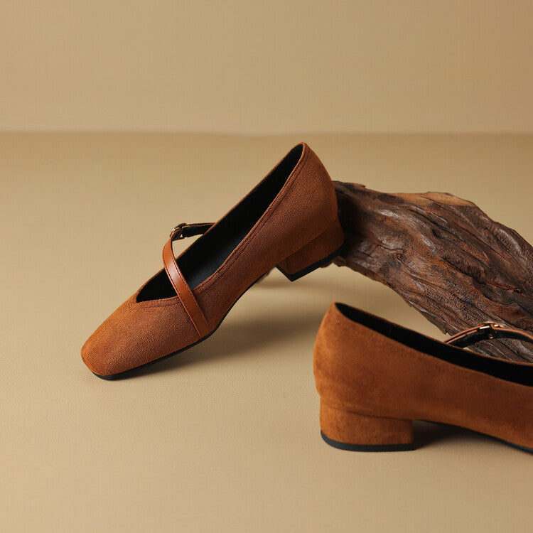 Women's Adjustable Buckle Strap Block Heel Pumps