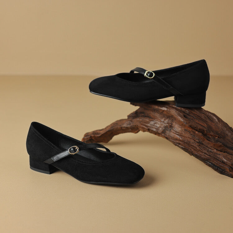 Women's Adjustable Buckle Strap Block Heel Pumps