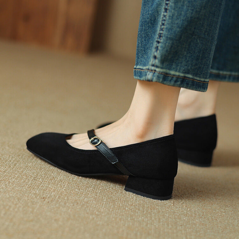 Women's Adjustable Buckle Strap Block Heel Pumps
