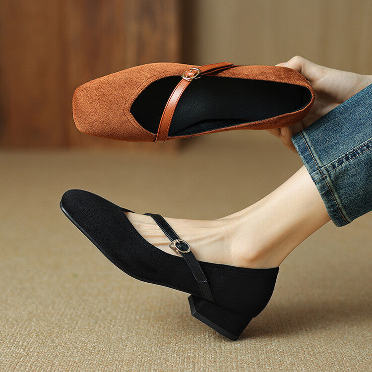 Women's Adjustable Buckle Strap Block Heel Pumps