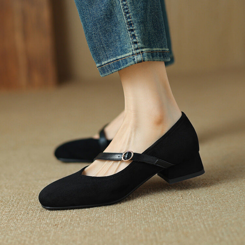 Women's Adjustable Buckle Strap Block Heel Pumps