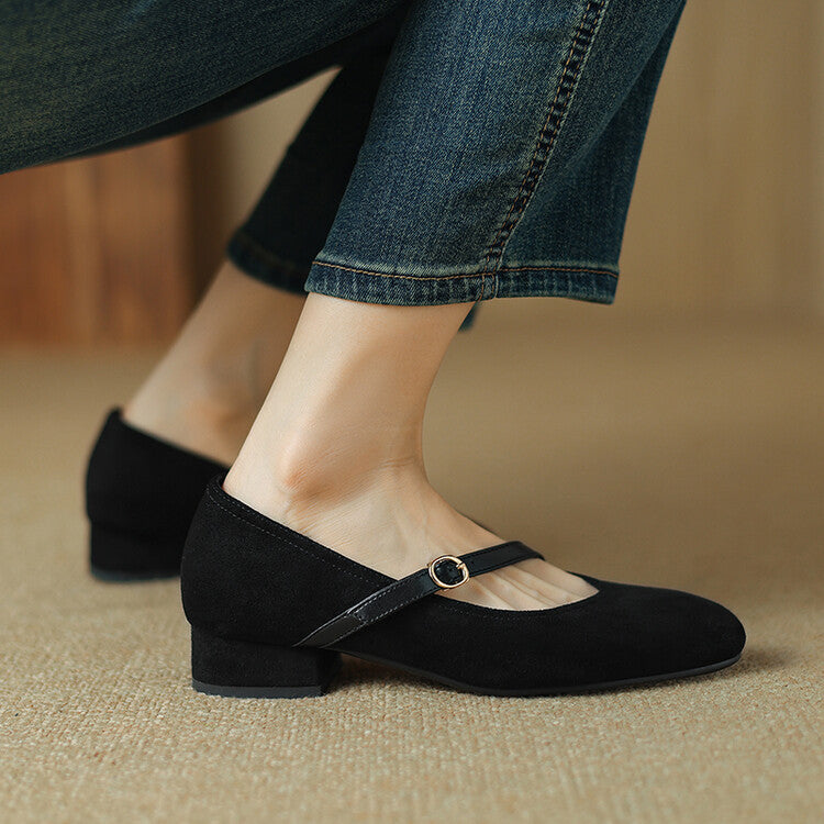 Women's Adjustable Buckle Strap Block Heel Pumps