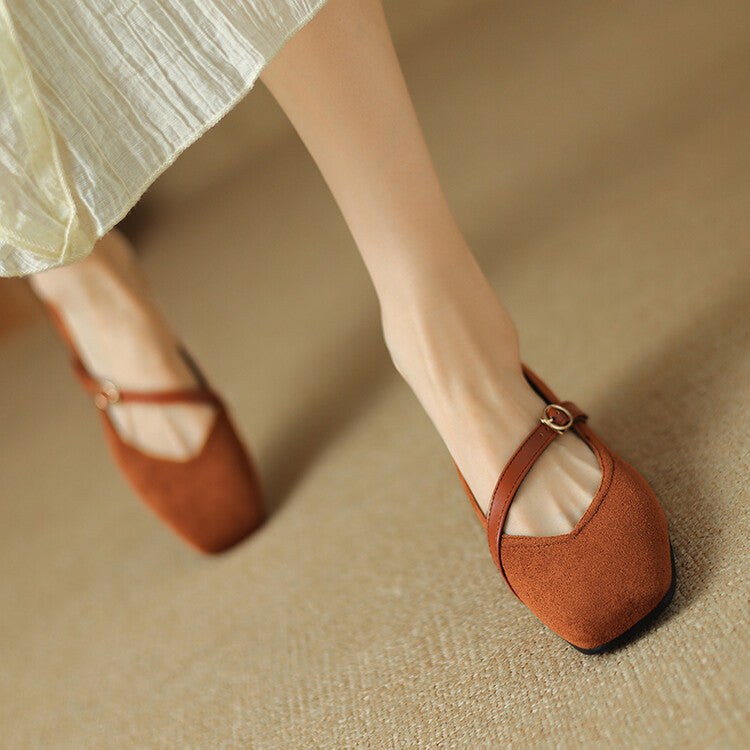Women's Adjustable Buckle Strap Block Heel Pumps