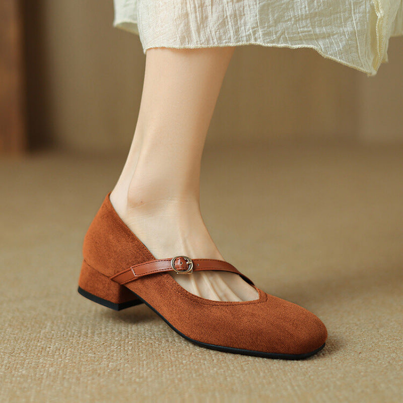 Women's Adjustable Buckle Strap Block Heel Pumps