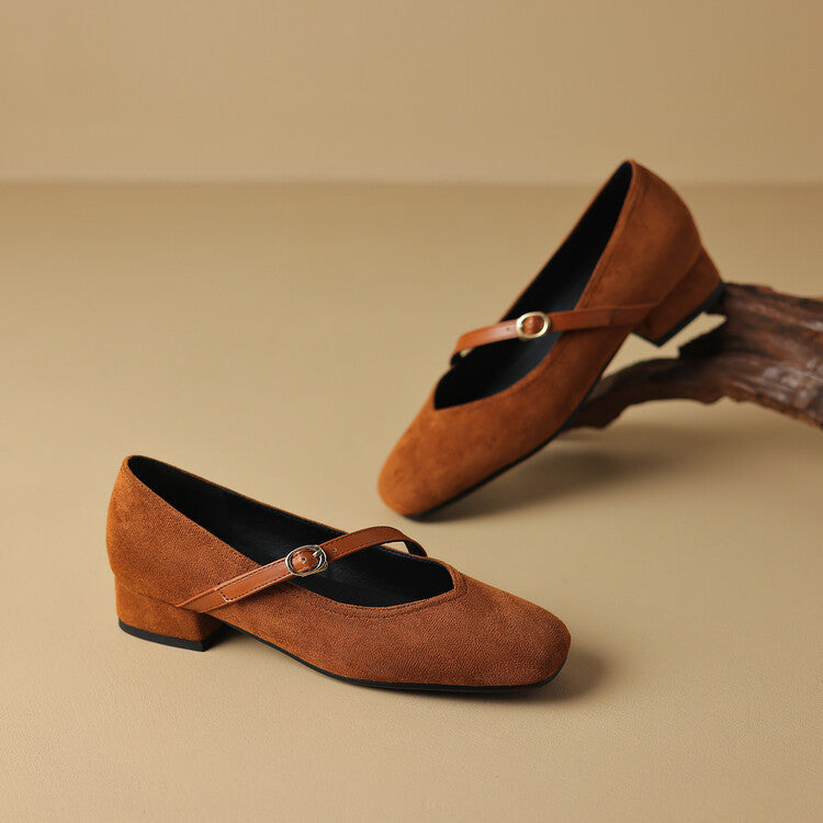 Women's Adjustable Buckle Strap Block Heel Pumps
