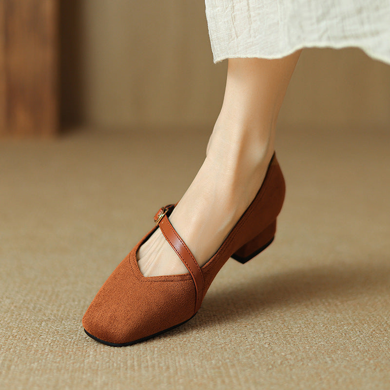 Women's Adjustable Buckle Strap Block Heel Pumps