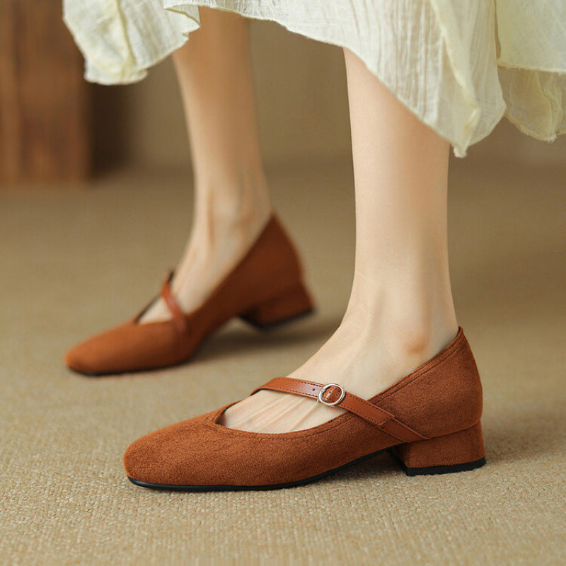 Women's Adjustable Buckle Strap Block Heel Pumps