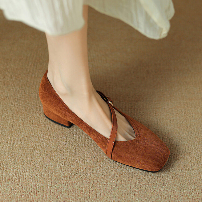 Women's Adjustable Buckle Strap Block Heel Pumps