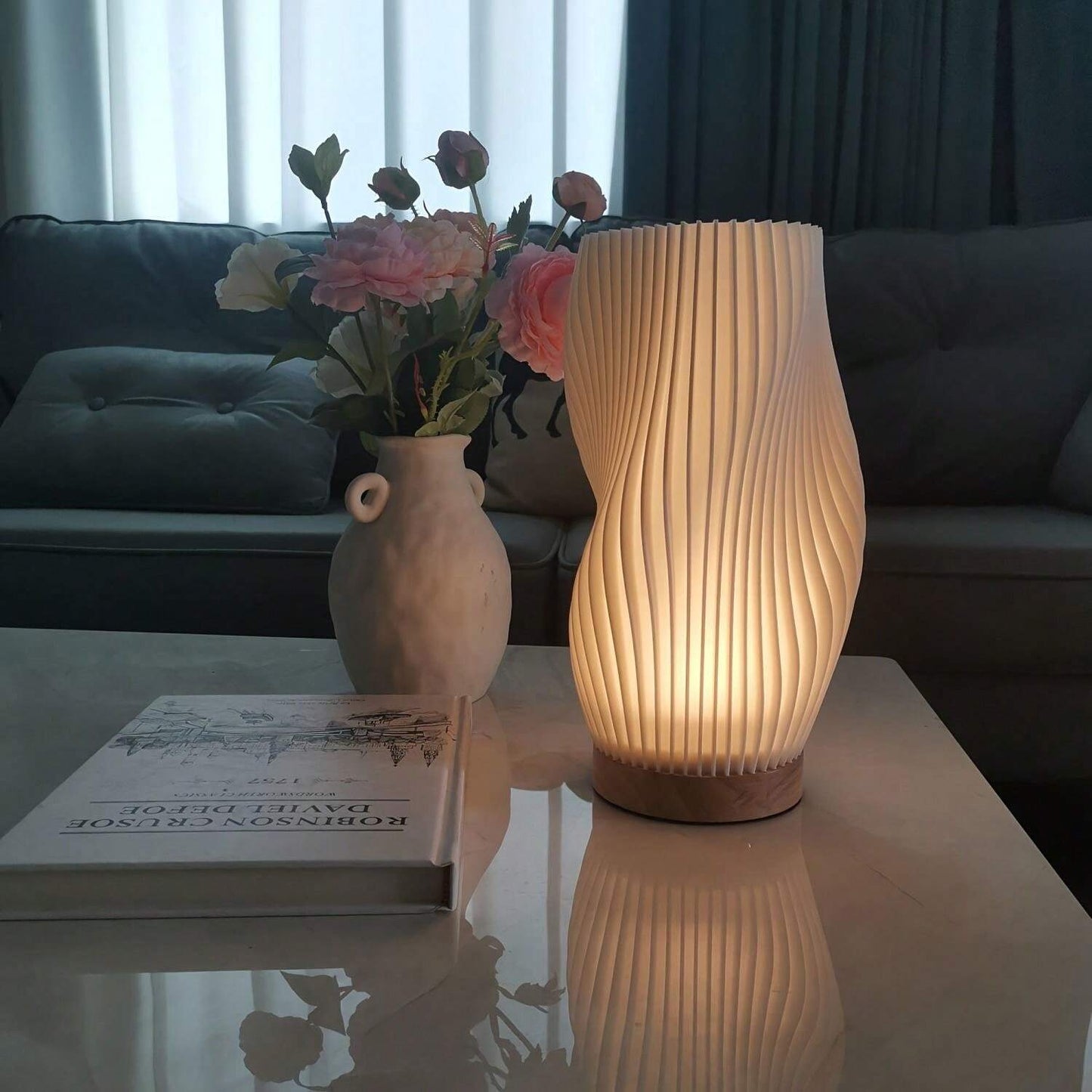 USB Dimmable Modern Table Lamp with Wave Shade