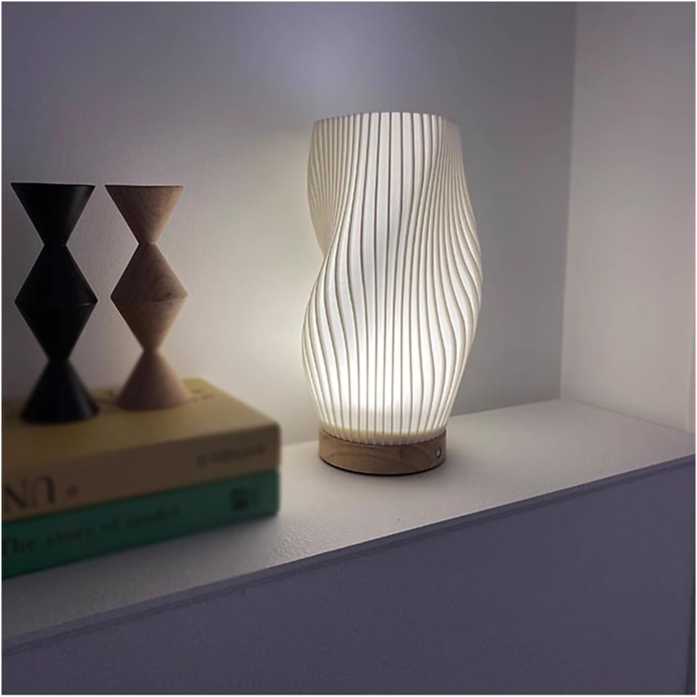 USB Dimmable Modern Table Lamp with Wave Shade