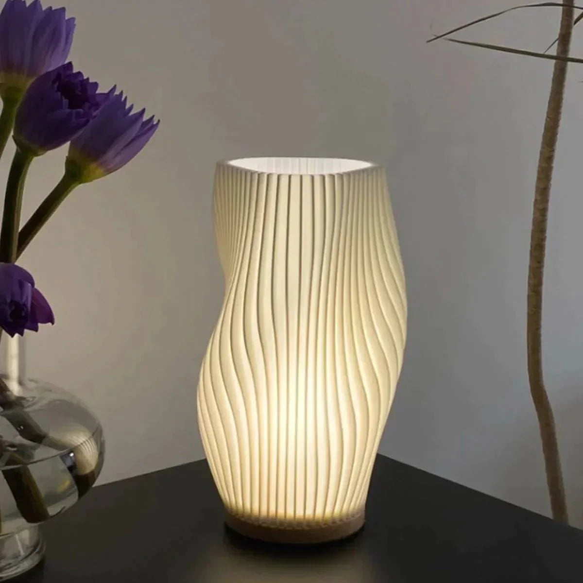 USB Dimmable Modern Table Lamp with Wave Shade