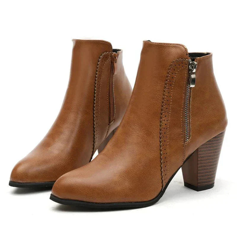 Women's Scalloped Edge Block Heel Ankle Boots