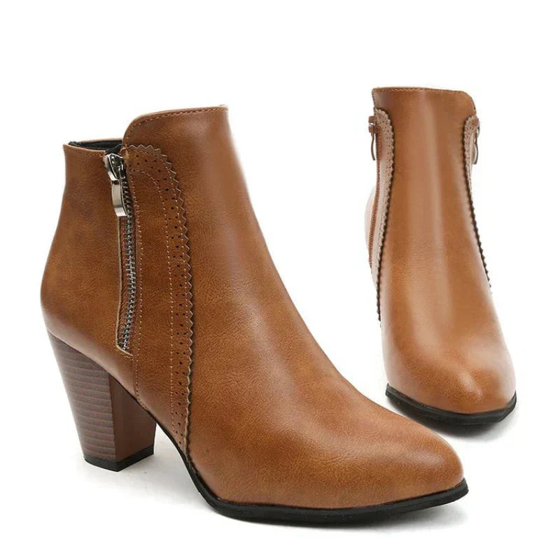 Women's Scalloped Edge Block Heel Ankle Boots