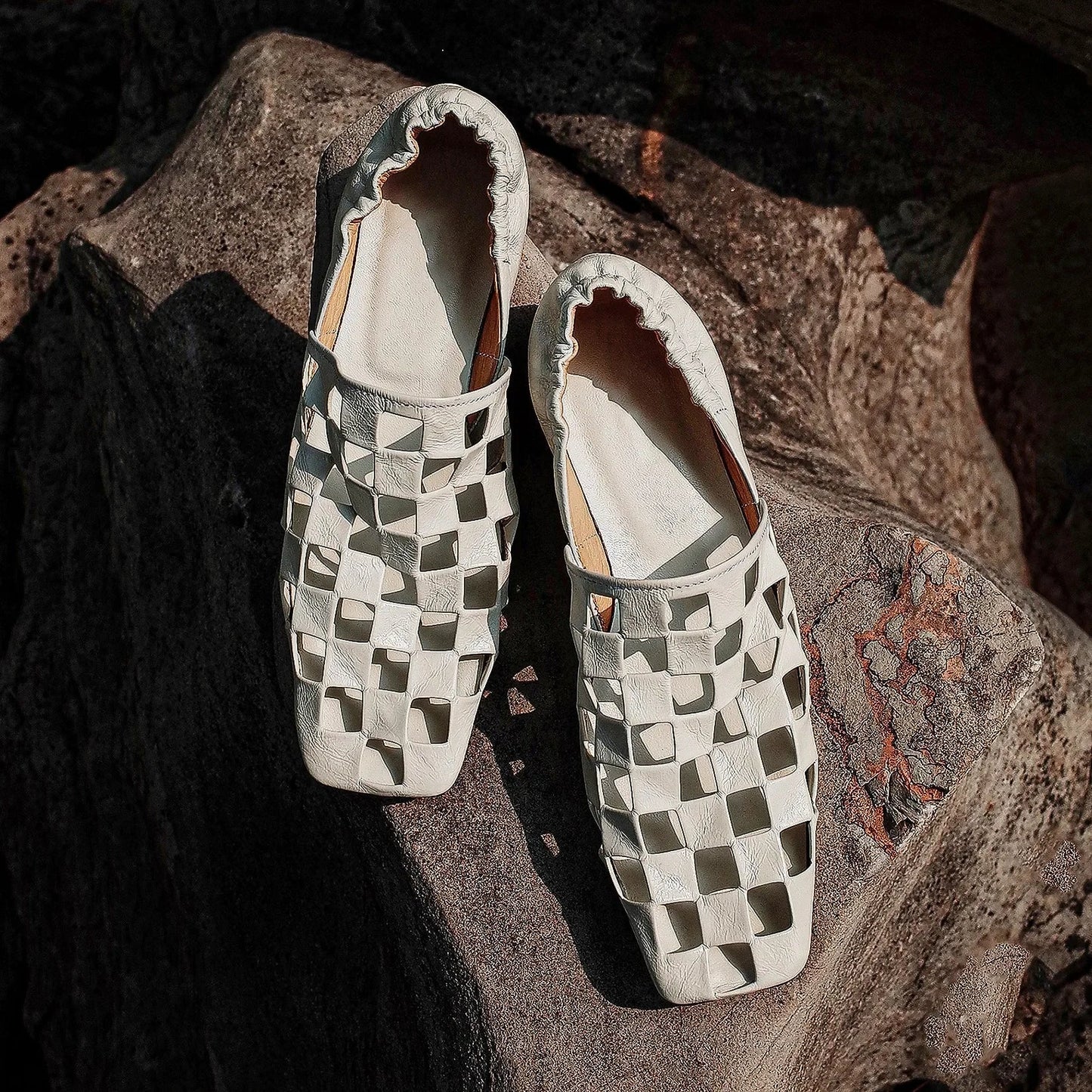 Checkered Slip-On Mules with Elastic Back Strap
