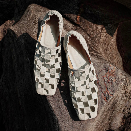 Checkered Slip-On Mules with Elastic Back Strap