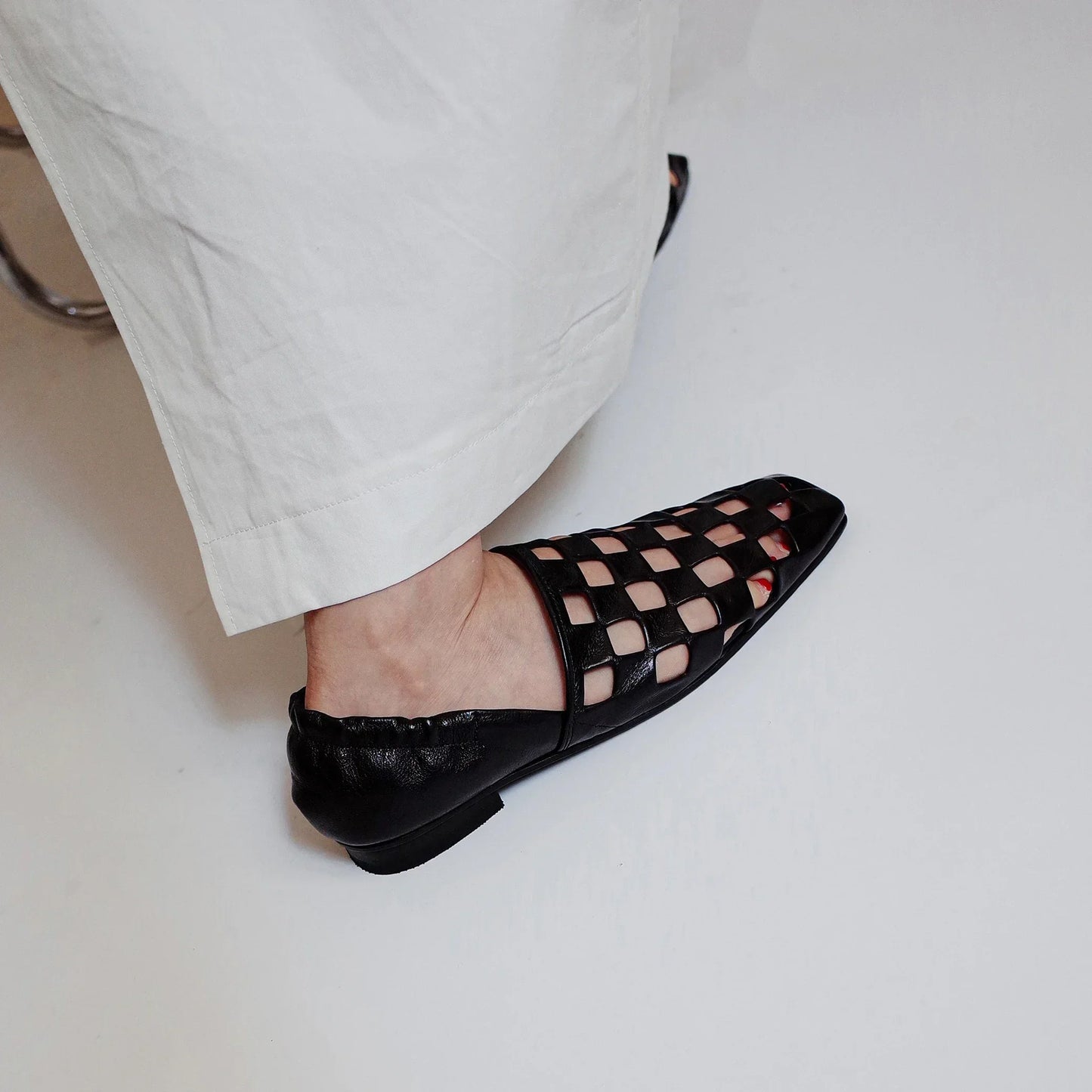 Checkered Slip-On Mules with Elastic Back Strap