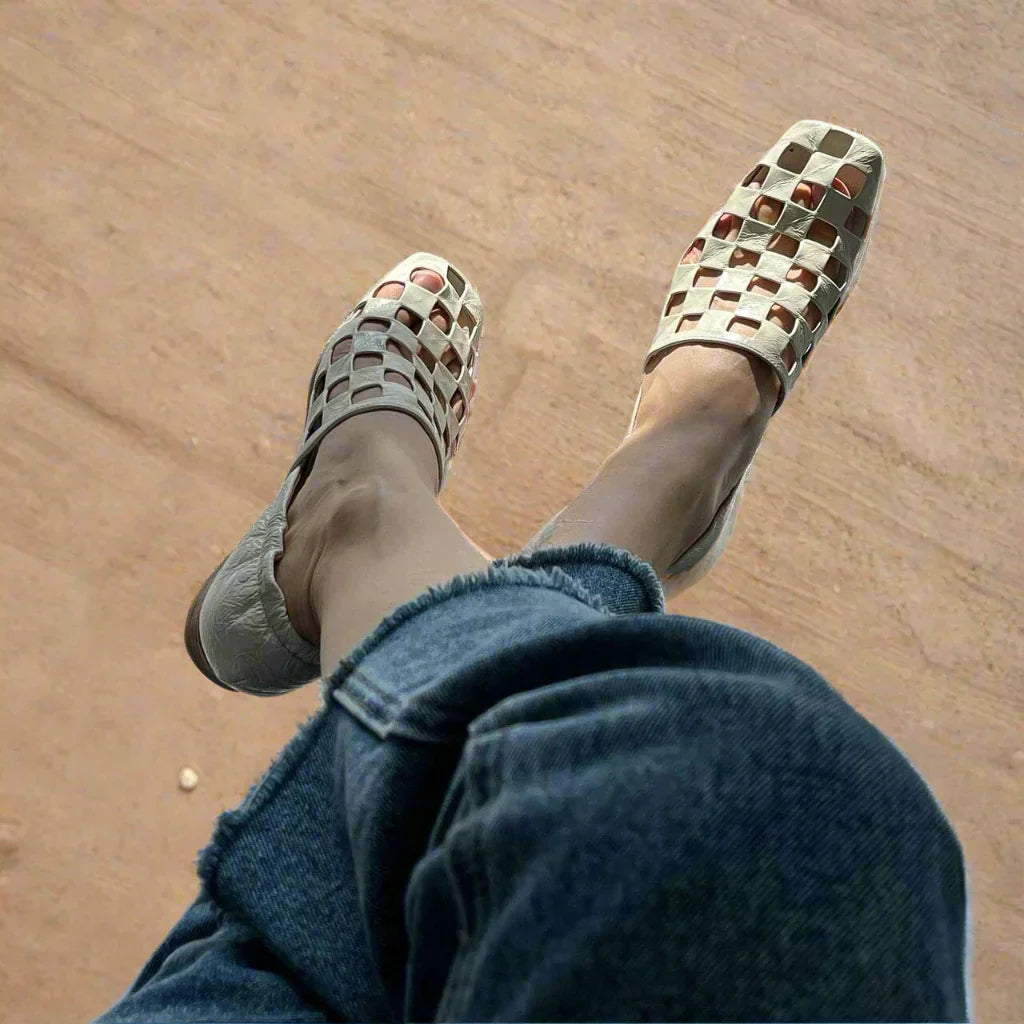 Checkered Slip-On Mules with Elastic Back Strap