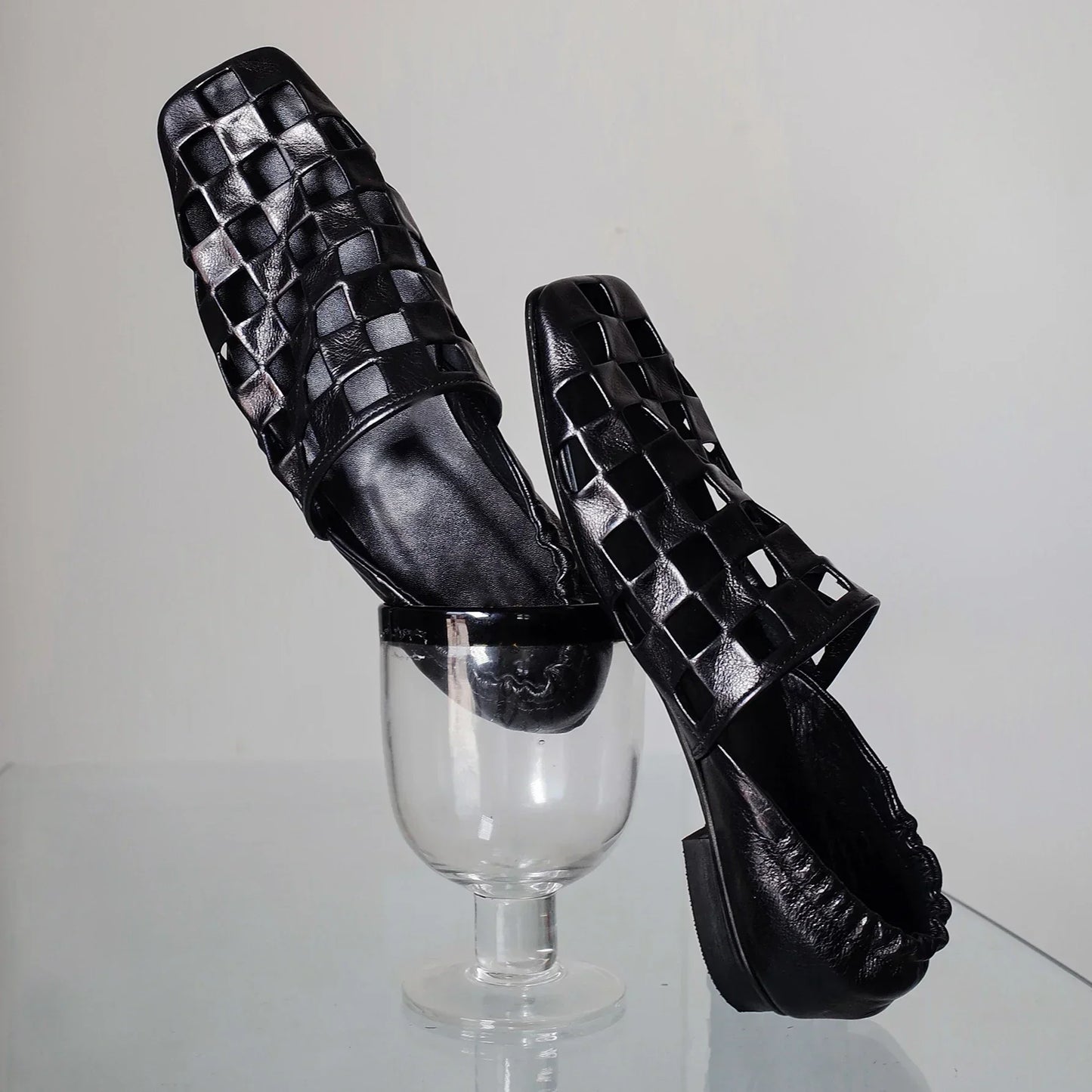 Checkered Slip-On Mules with Elastic Back Strap