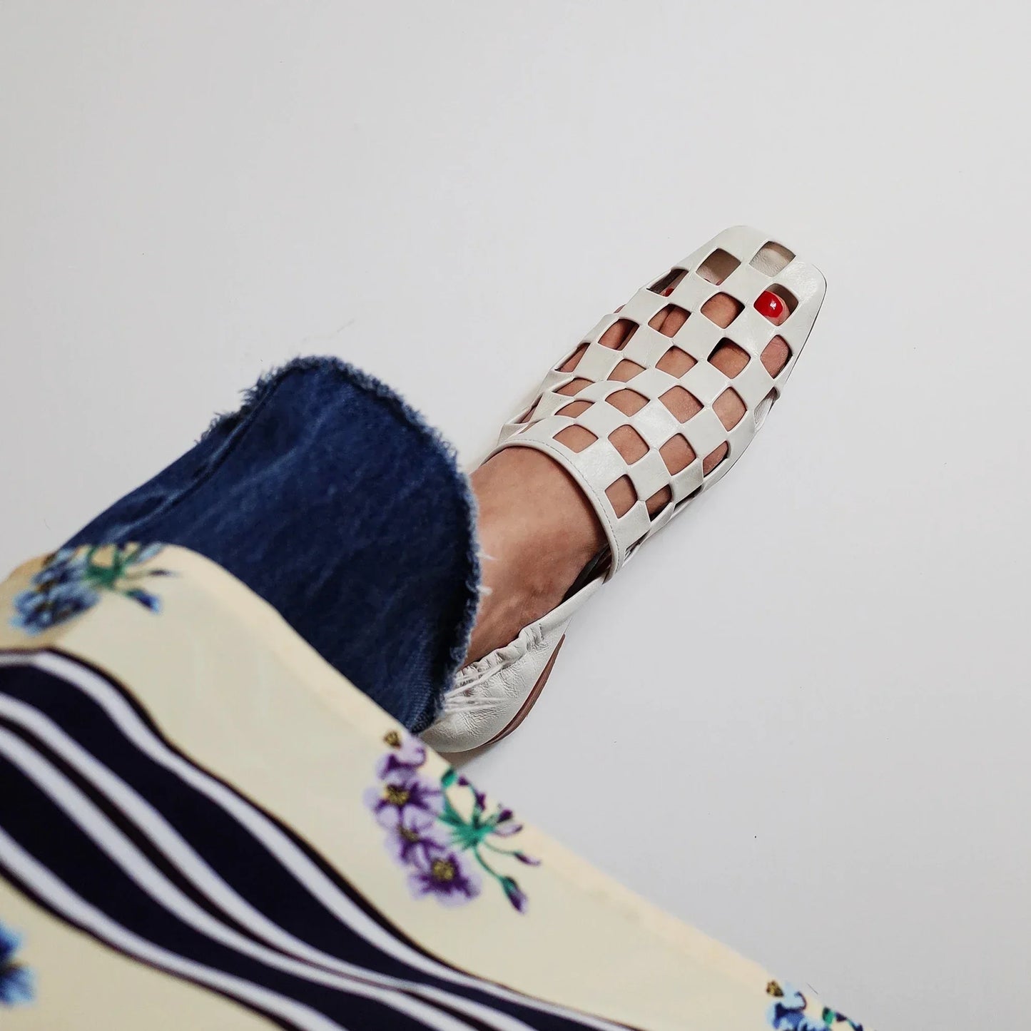 Checkered Slip-On Mules with Elastic Back Strap