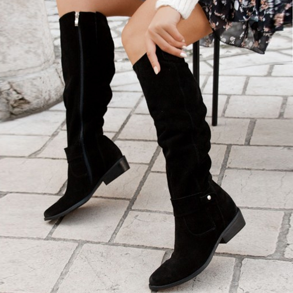 Soft Slouchy Knee-High Boots with Bow Accents