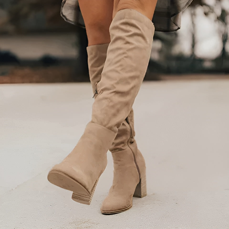 Soft Slouchy Knee-High Boots with Bow Accents