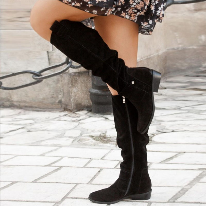 Soft Slouchy Knee-High Boots with Bow Accents