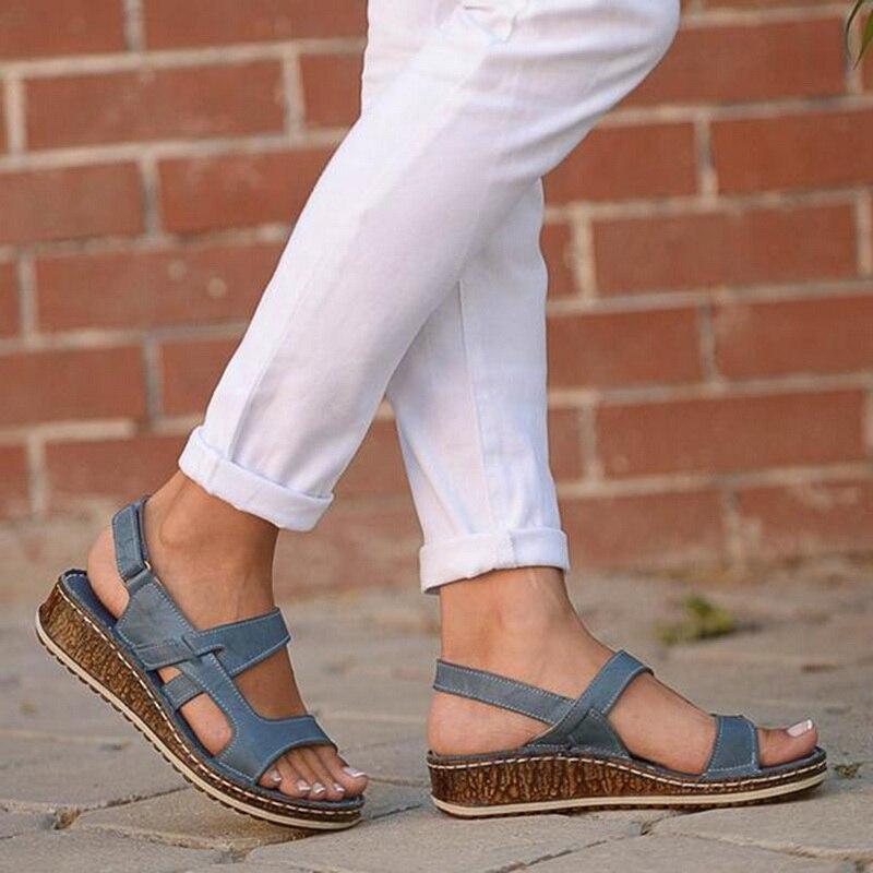 Women's Open Toe Strappy Wedge Sandals with Slingback Strap