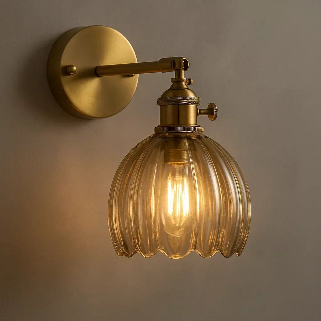 Vintage Glass Tulip Wall Light with Metal Fixture
