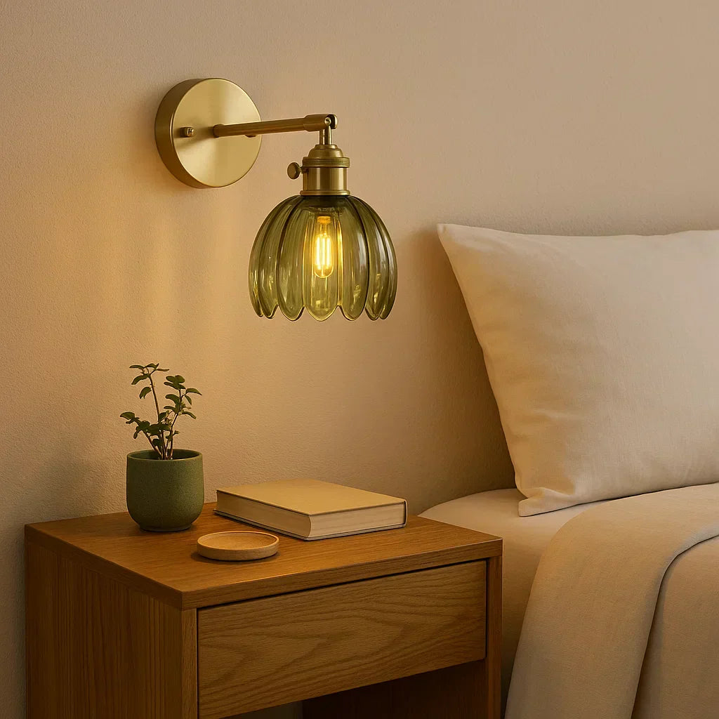 Vintage Glass Tulip Wall Light with Metal Fixture