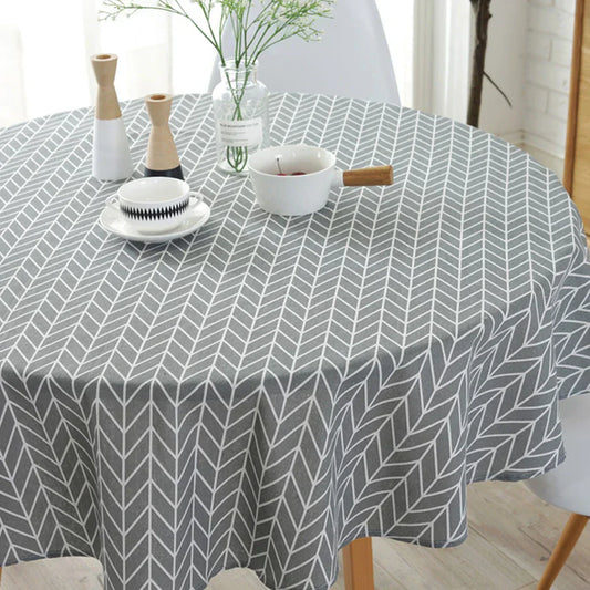 Round Houndstooth Tablecloth in Cotton-Linen Blend