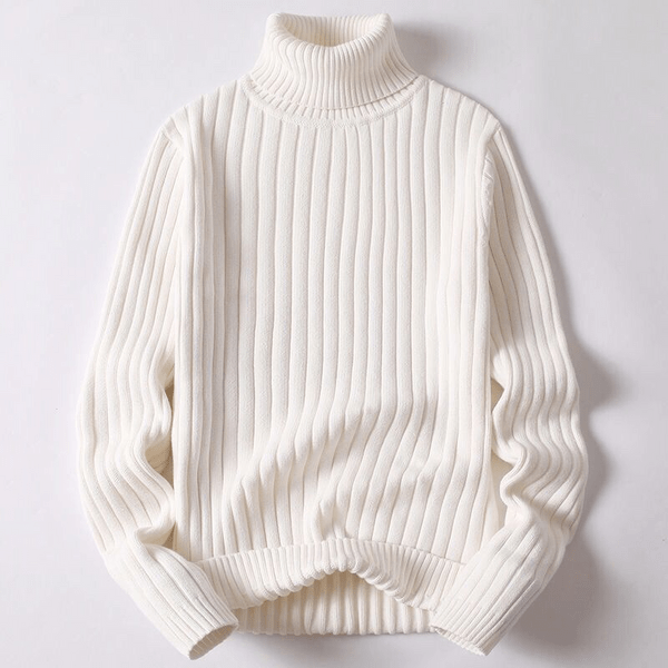 Wool Turtleneck Sweater with Ribbed Design
