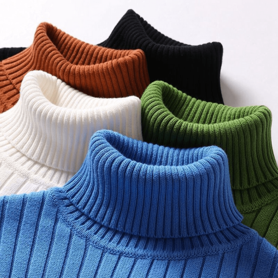 Wool Turtleneck Sweater with Ribbed Design