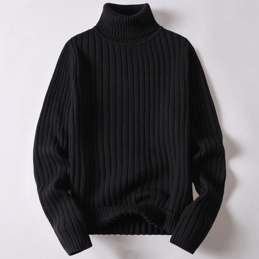 Wool Turtleneck Sweater with Ribbed Design