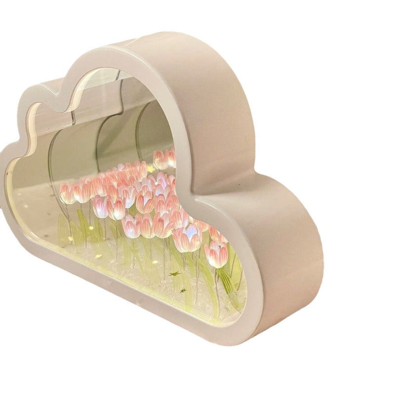 LED Floral Infinity Mirror Table Lamp with Warm White Light