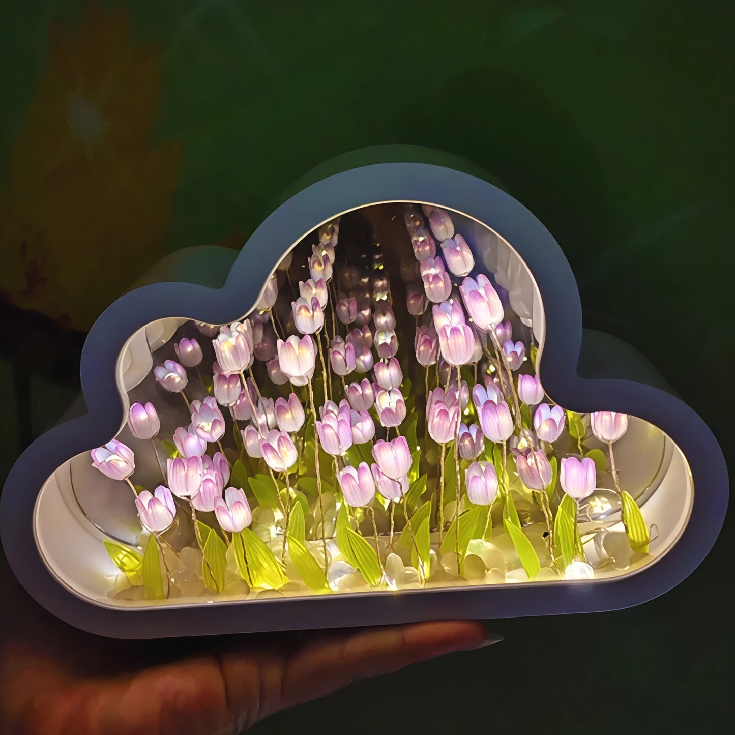 LED Floral Infinity Mirror Table Lamp with Warm White Light