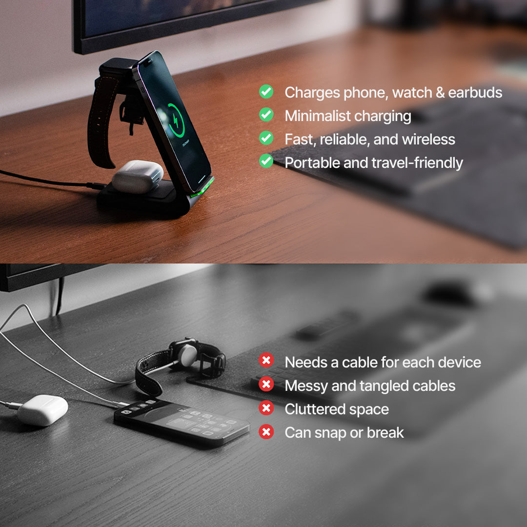 3-in-1 Wireless Charging Station for Phone, Watch, and Headphones