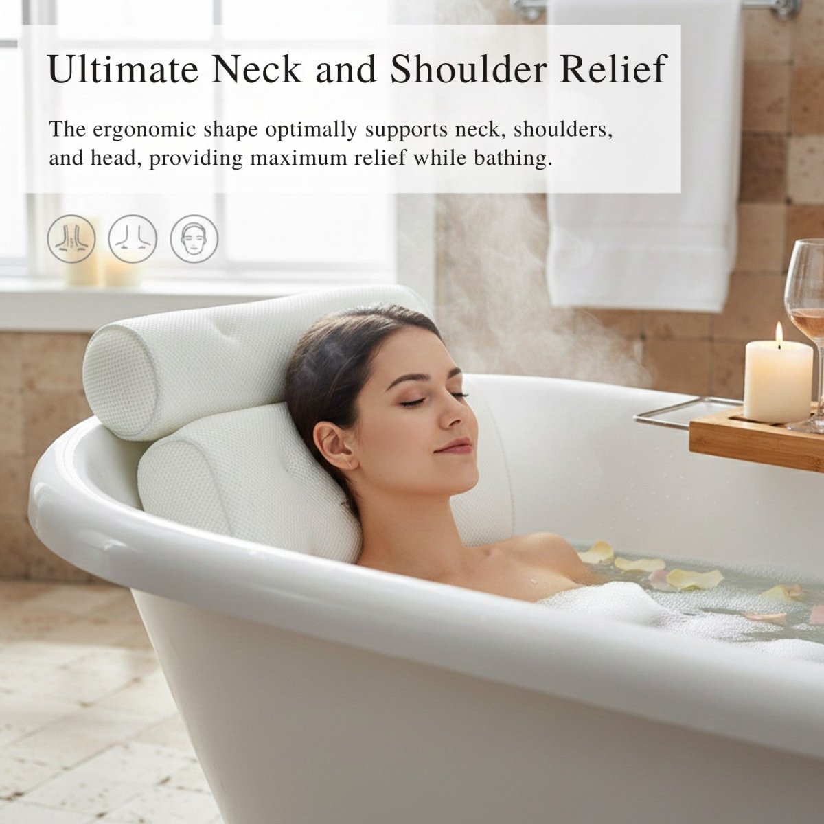 Ergonomic 4D Air Mesh Bath Pillow for Neck and Shoulder Support