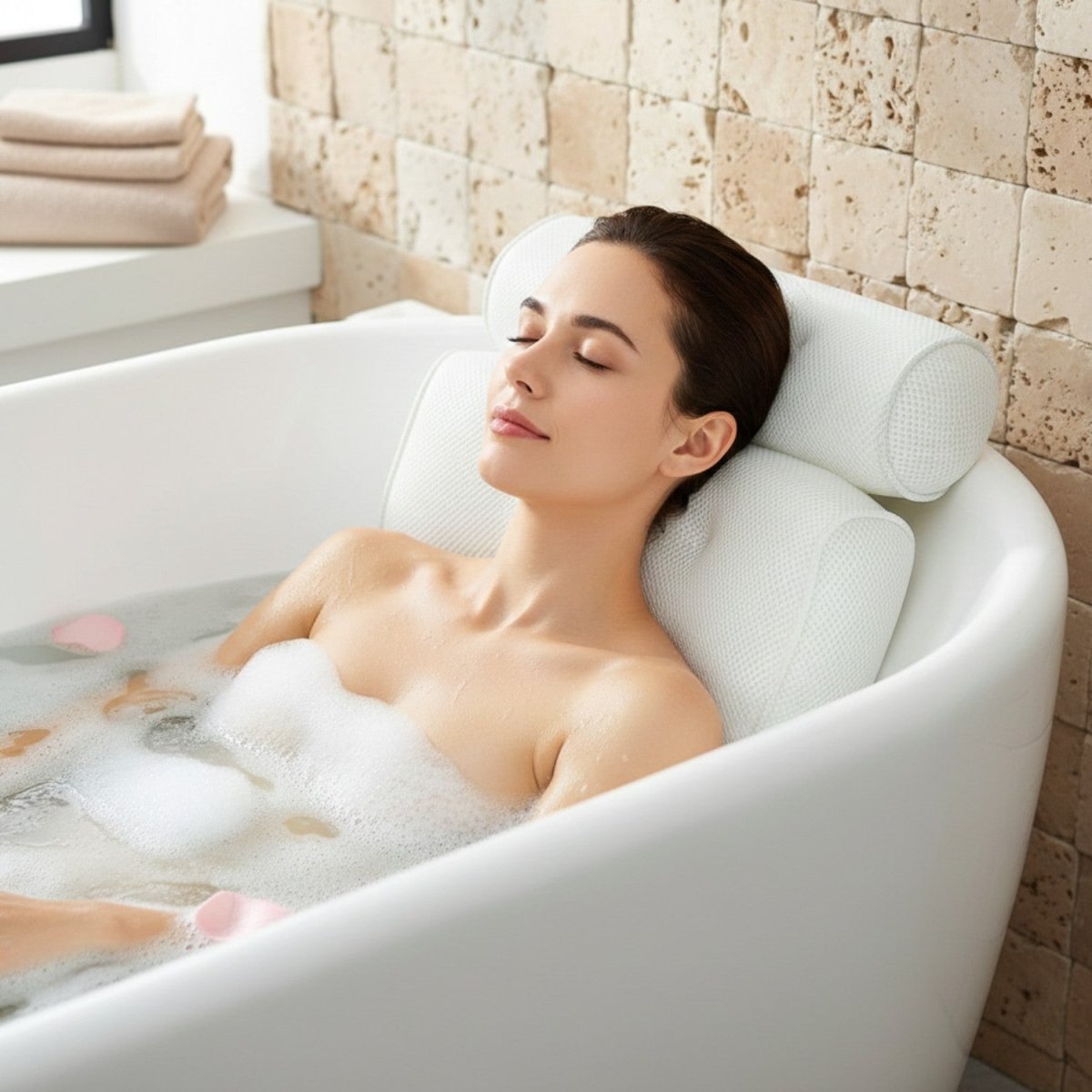 Ergonomic 4D Air Mesh Bath Pillow for Neck and Shoulder Support