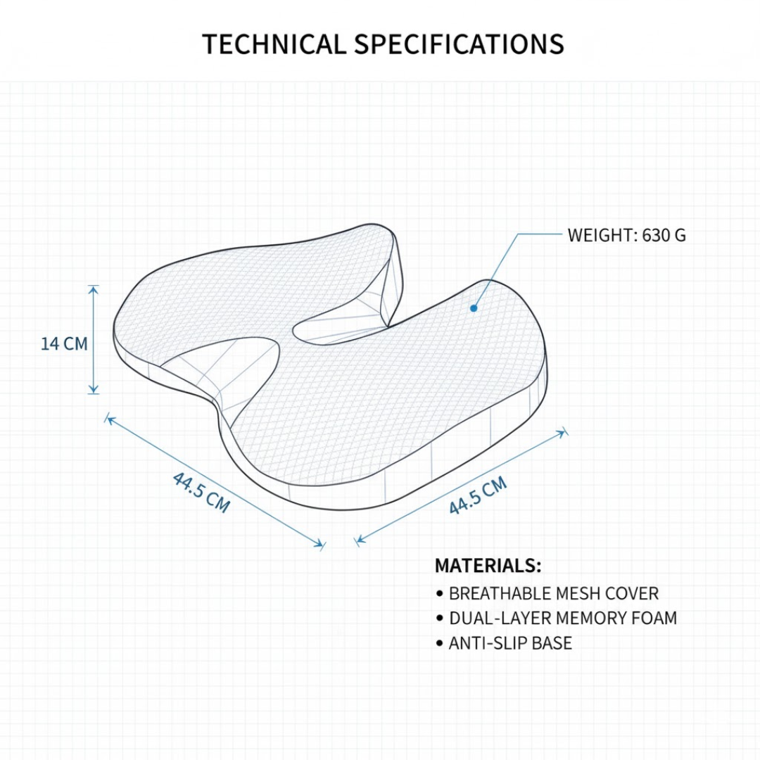 Ergonomic Memory Foam Seat Cushion for Pain Relief and Posture Support